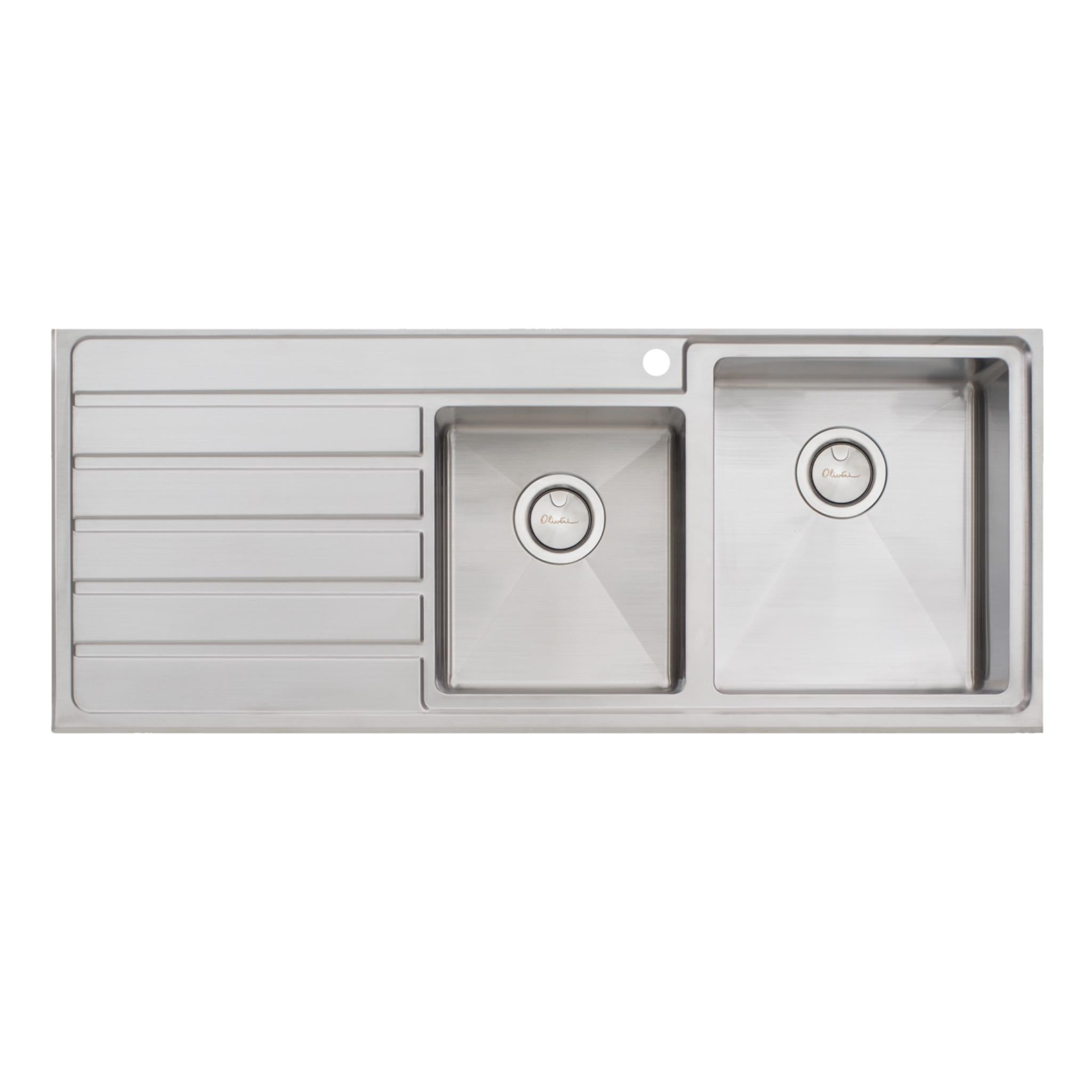 OLIVERI APOLLO 1 & 3/4 BOWL TOPMOUNT KITCHEN SINK WITH TAPHOLE & DRAINER STAINLESS STEEL 1200MM