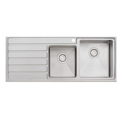 OLIVERI APOLLO 1 & 3/4 BOWL TOPMOUNT KITCHEN SINK WITH TAPHOLE & DRAINER STAINLESS STEEL 1200MM