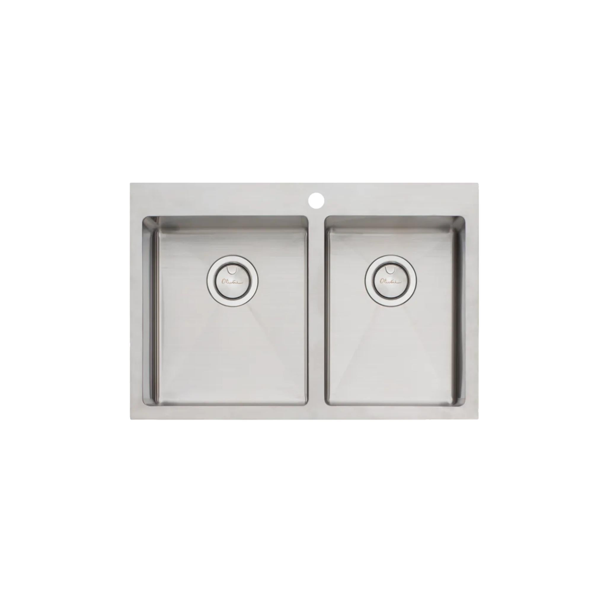 OLIVERI APOLLO 1 & 3/4 BOWL KITCHEN SINK WITH TAPHOLE STAINLESS STEEL 750MM