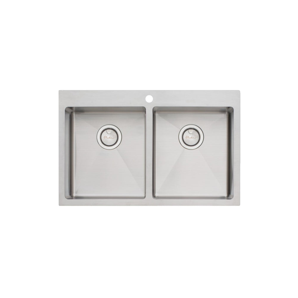 OLIVERI APOLLO DOUBLE BOWL KITCHEN SINK WITH TAPHOLE STAINLESS STEEL 800MM