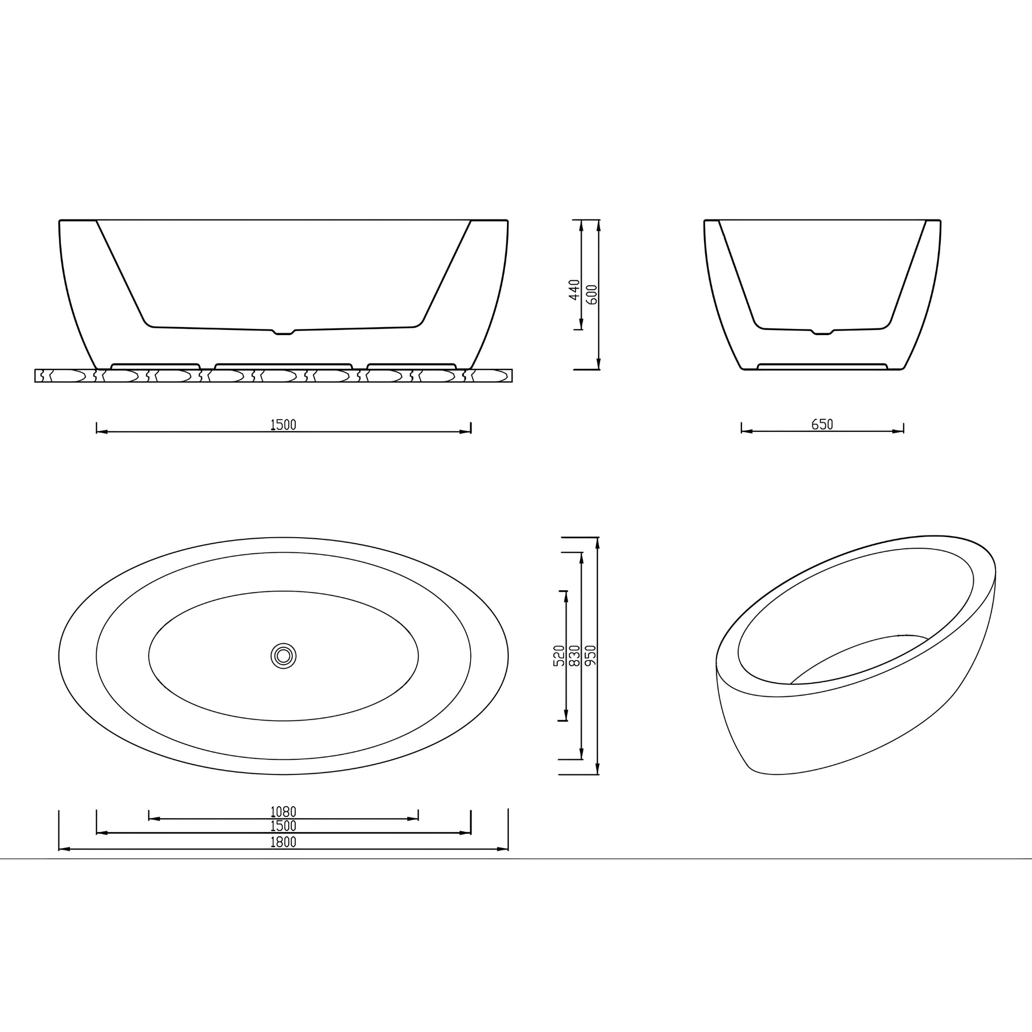 BROADWAY APLAUSO FREESTANDING BATHTUB GLOSS WHITE (AVAILABLE IN 1800MM AND 1930MM)