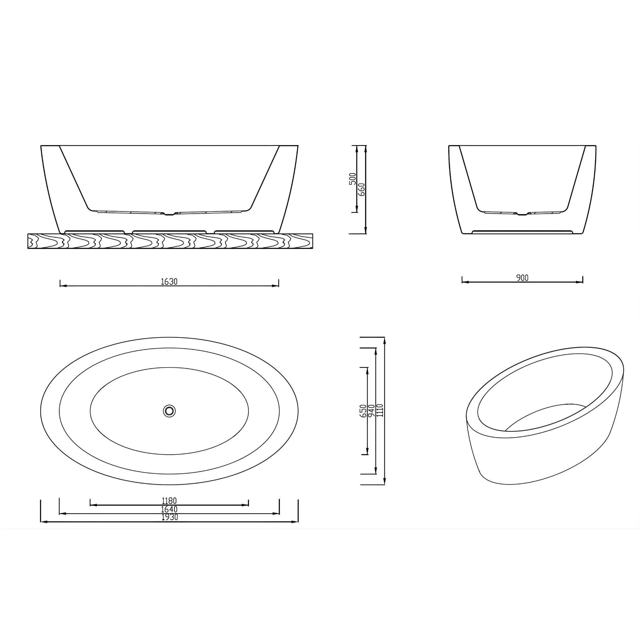 BROADWAY APLAUSO FREESTANDING BATHTUB GLOSS WHITE (AVAILABLE IN 1800MM AND 1930MM)