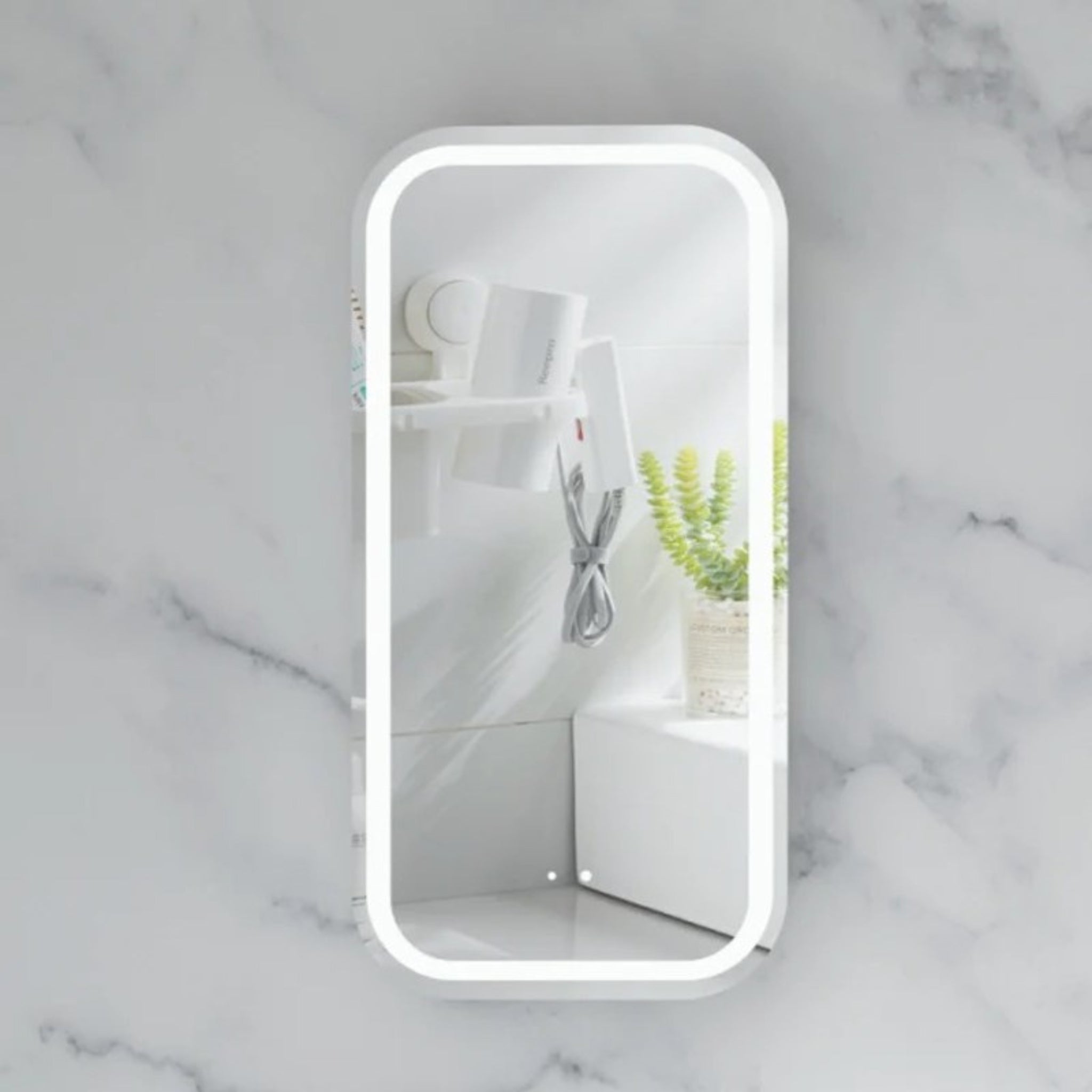 AQUAPERLA CARYSIL EARLS MATTE WHITE SQUIRCLE LED SHAVING CABINET 450X900MM