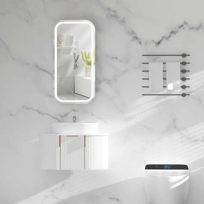 AQUAPERLA CARYSIL EARLS MATTE WHITE SQUIRCLE LED SHAVING CABINET 450X900MM