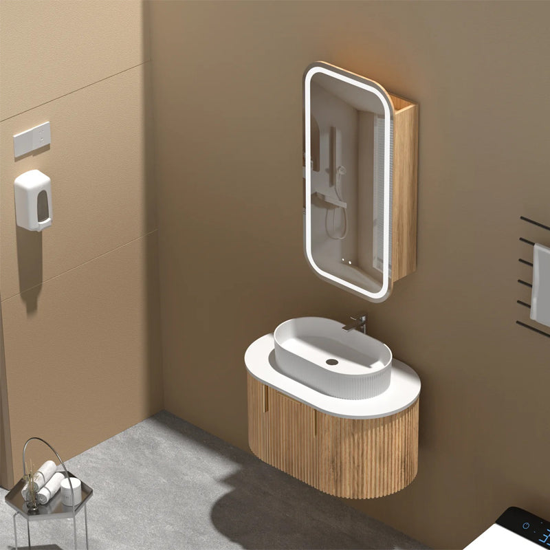 AQUAPERLA CARYSIL EARLS WALNUT SQUIRCLE LED SHAVING CABINET 450X900MM