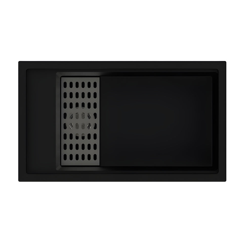 AQUAPERLA  HARMONY SINGLE BOWL GRANITE KITCHEN SINK WITH BOTTOM GRID AND COLANDER BLACK 780MM