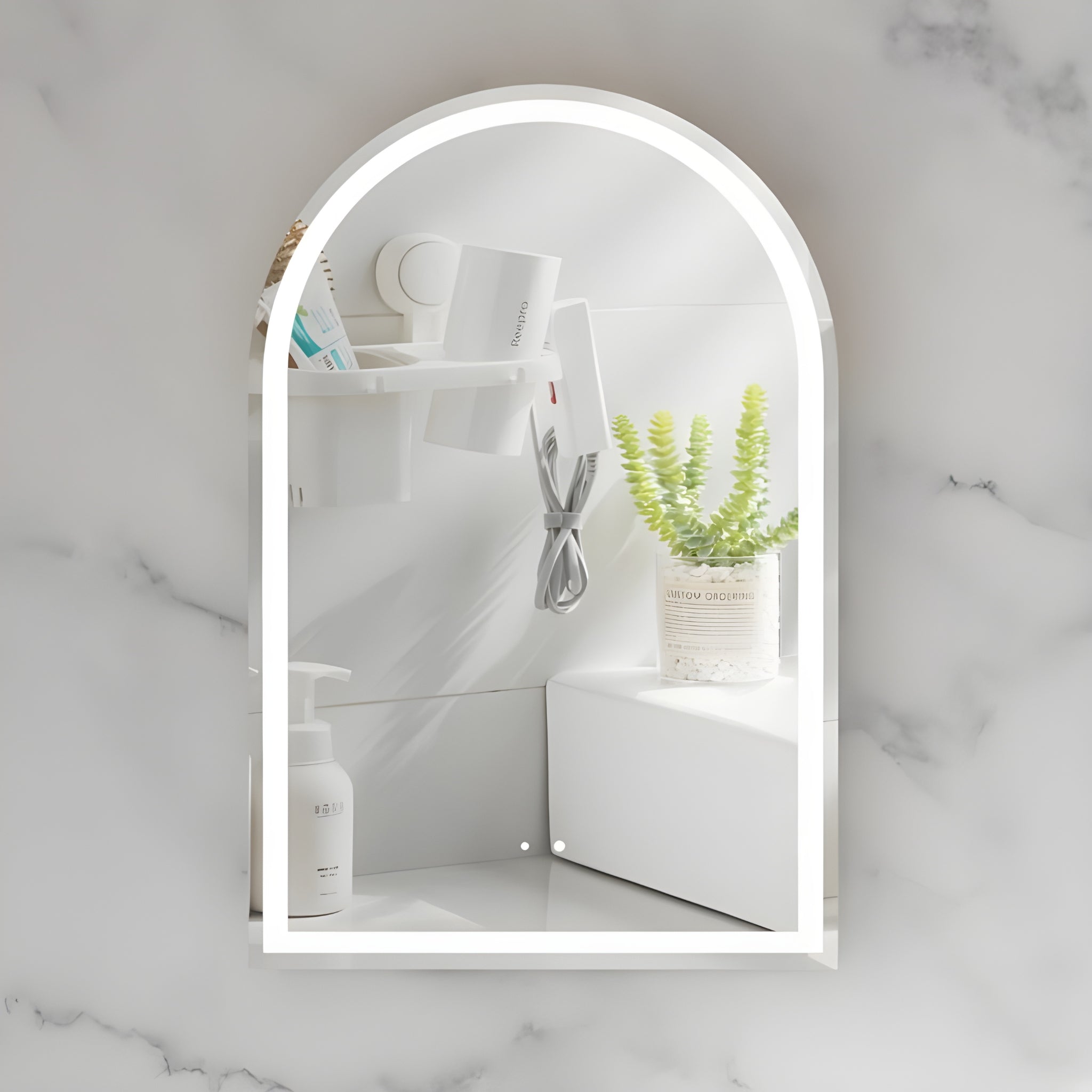 AQUAPERLA CARYSIL IMPERIAL MATTE WHITE ARCH LED SHAVING CABINET 600X900MM