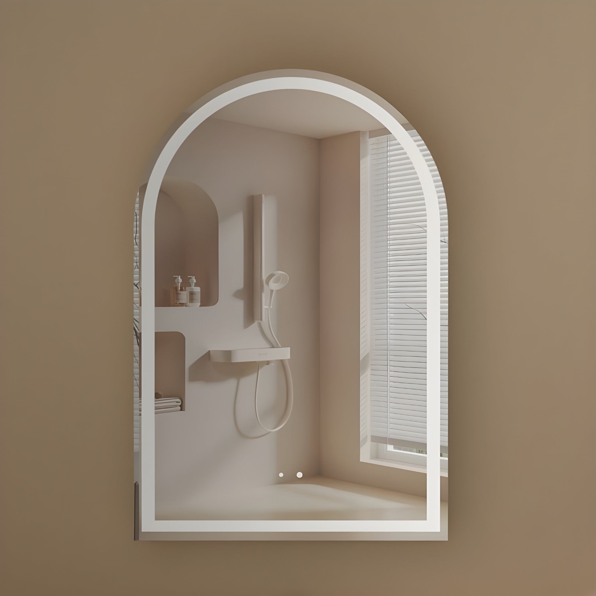 AQUAPERLA CARYSIL IMPERIAL WALNUT ARCH LED SHAVING CABINET 600X900MM