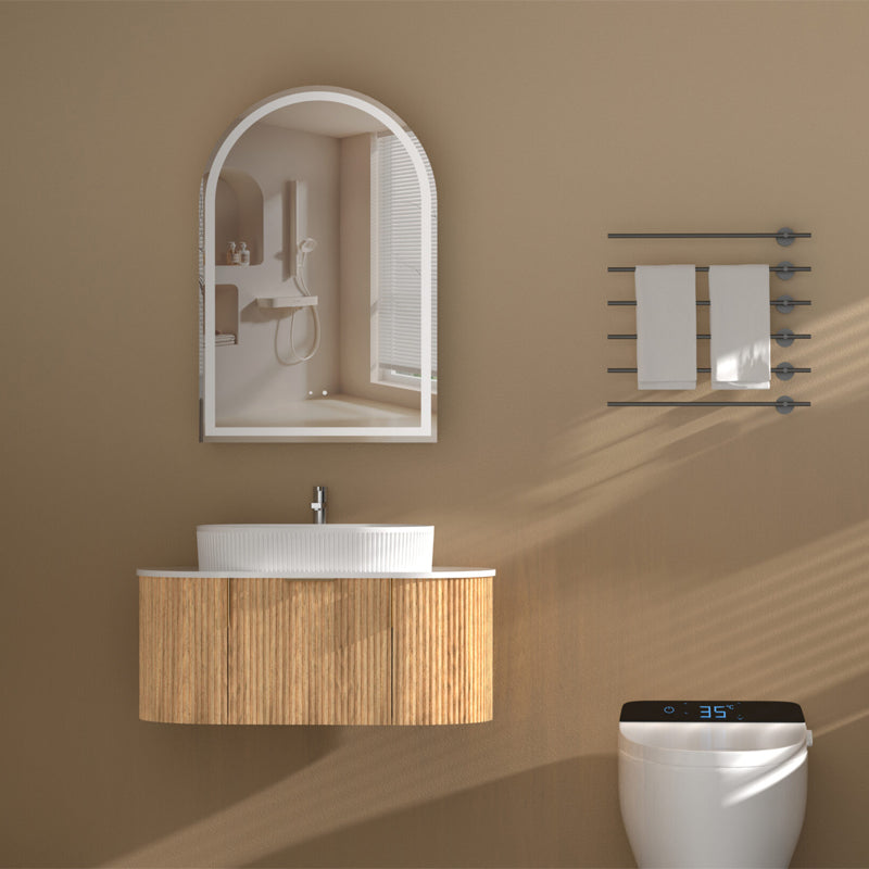 AQUAPERLA CARYSIL IMPERIAL WALNUT ARCH LED SHAVING CABINET 600X900MM