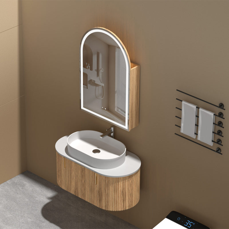 AQUAPERLA CARYSIL IMPERIAL WALNUT ARCH LED SHAVING CABINET 600X900MM