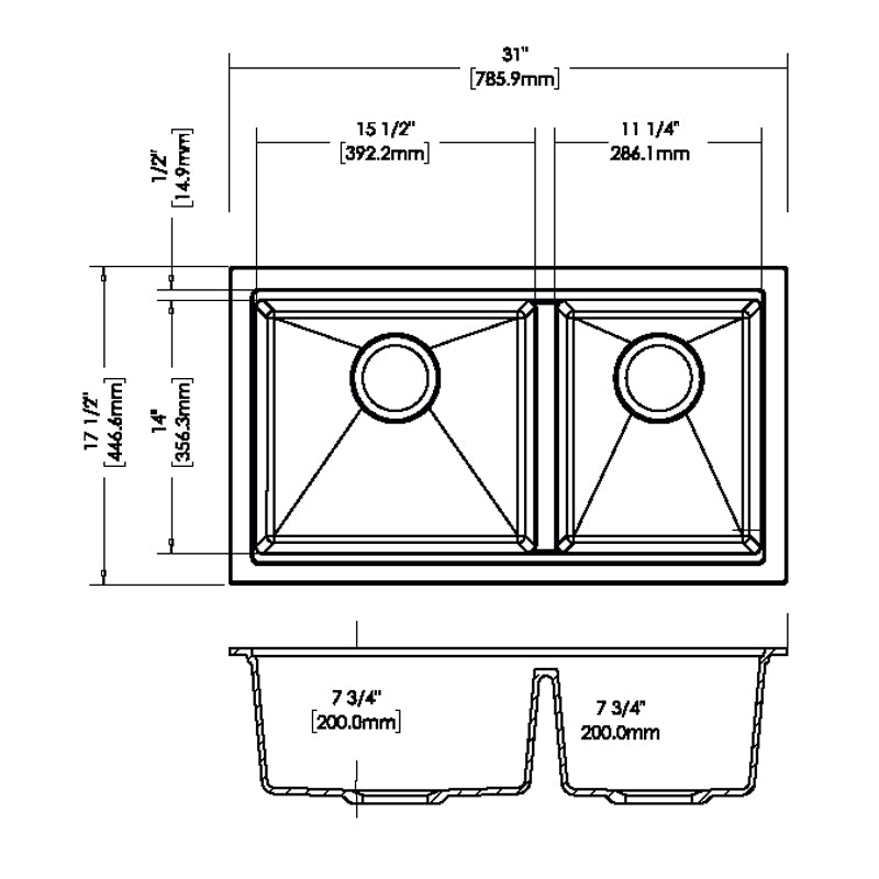 AQUAPERLA  MAPLES GRANITE DOUBLE BOWL KITCHEN SINK BLACK 786MM