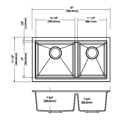 AQUAPERLA CARYSIL MAPLES GRANITE DOUBLE BOWL KITCHEN SINK WHITE 786MM