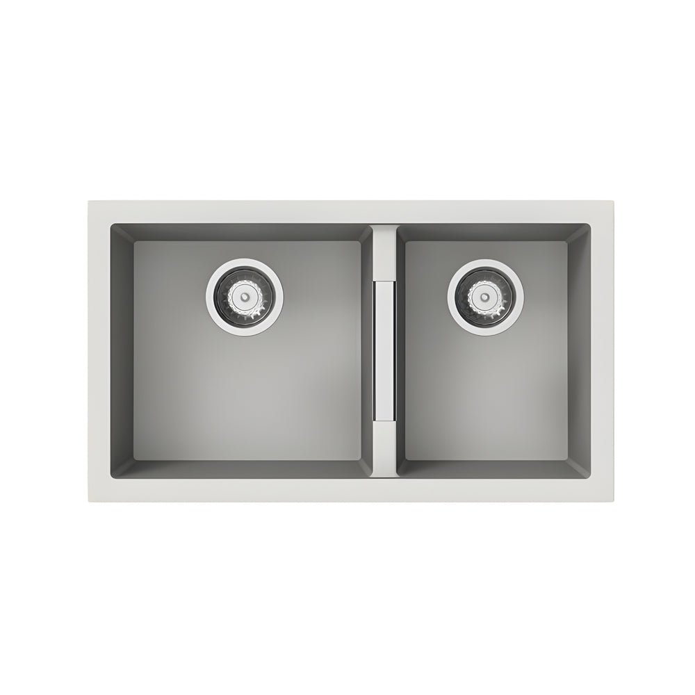 AQUAPERLA  MAPLES GRANITE DOUBLE BOWL KITCHEN SINK WHITE 786MM