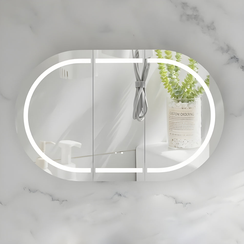 AQUAPERLA CARYSIL MYSTIC MATTE WHITE OVAL LED SHAVING CABINET 1200X750MM