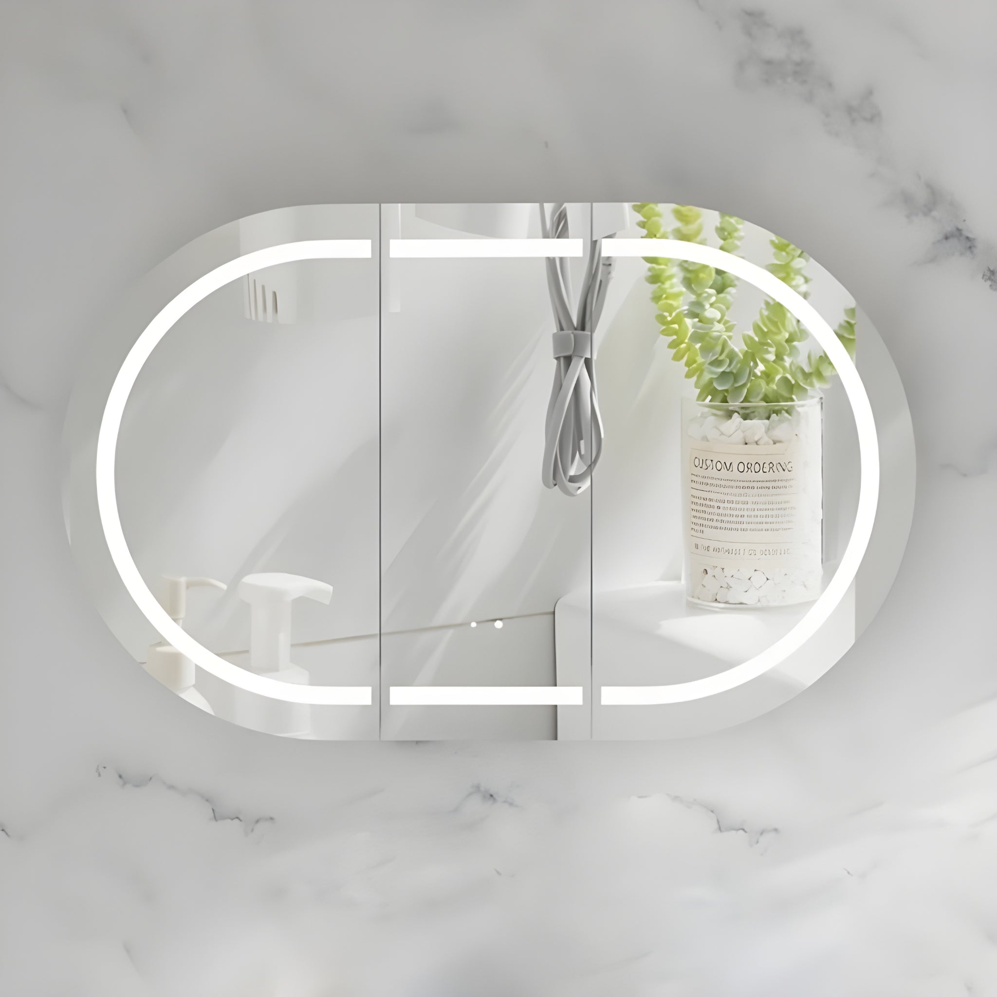 AQUAPERLA CARYSIL MYSTIC MATTE WHITE OVAL LED SHAVING CABINET 1200X750MM