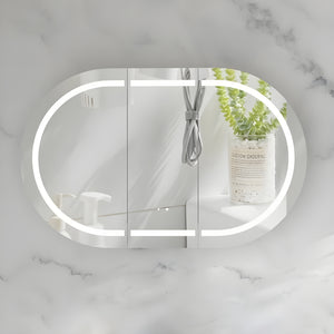 AQUAPERLA CARYSIL MYSTIC MATTE WHITE OVAL LED SHAVING CABINET 1200X750MM