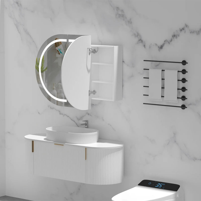 AQUAPERLA CARYSIL MYSTIC MATTE WHITE OVAL LED SHAVING CABINET 1200X750MM