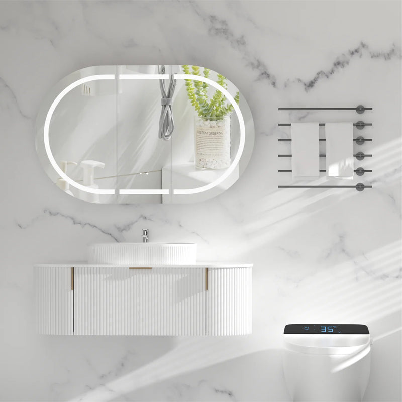 AQUAPERLA CARYSIL MYSTIC MATTE WHITE OVAL LED SHAVING CABINET 1200X750MM