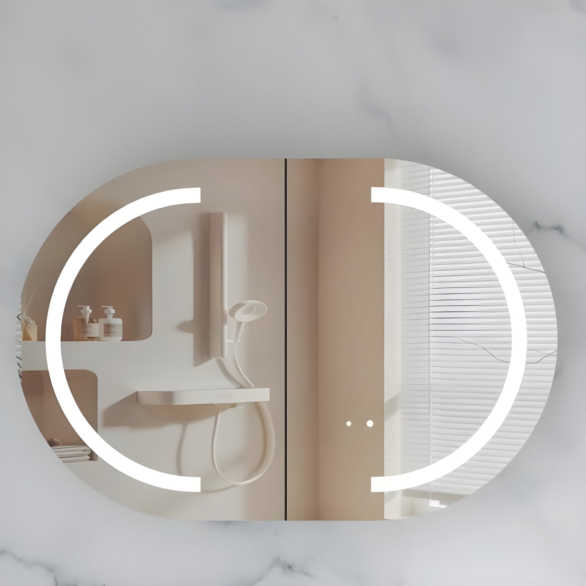 AQUAPERLA CARYSIL MYSTIC MATTE WHITE OVAL LED SHAVING CABINET 900X600MM