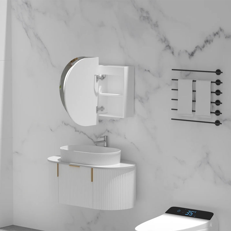 AQUAPERLA CARYSIL MYSTIC MATTE WHITE OVAL LED SHAVING CABINET 900X600MM