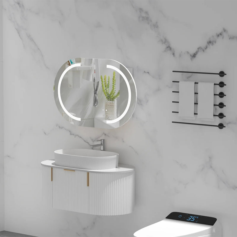 AQUAPERLA CARYSIL MYSTIC MATTE WHITE OVAL LED SHAVING CABINET 900X600MM