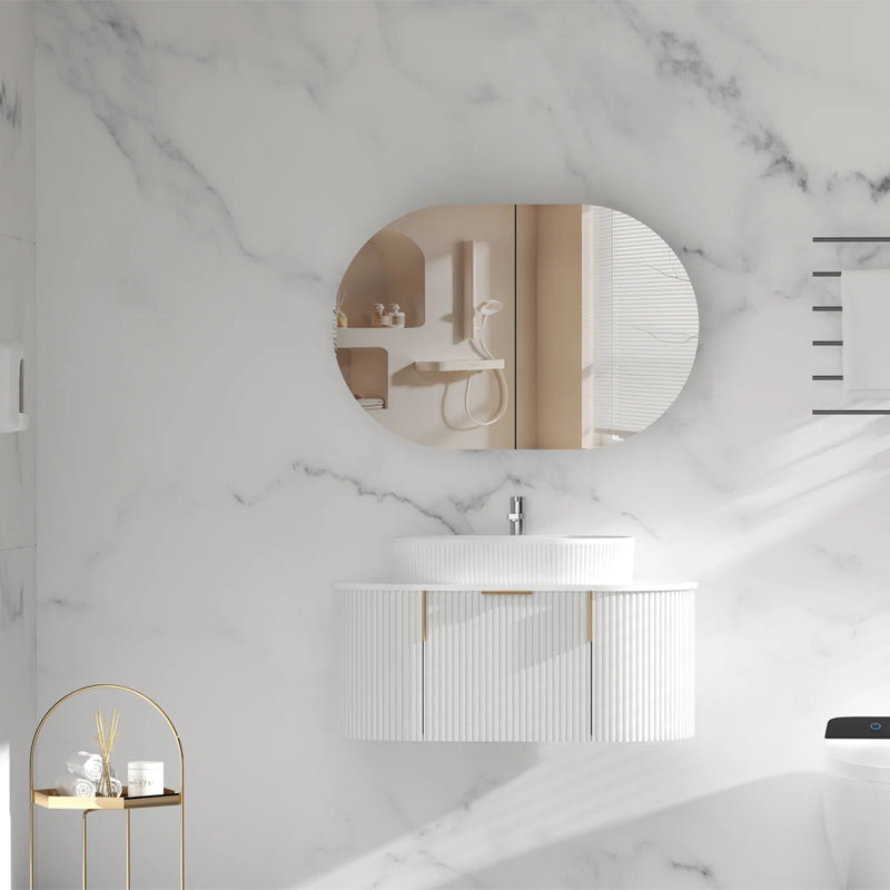 AQUAPERLA CARYSIL MYSTIC MATTE WHITE OVAL SHAVING CABINET 900X600MM