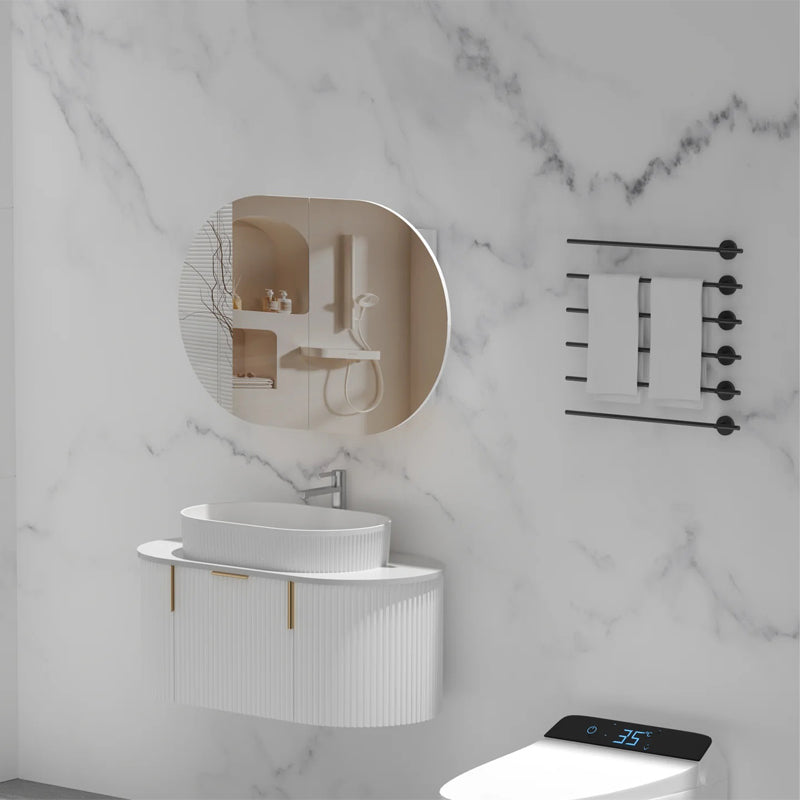 AQUAPERLA CARYSIL MYSTIC MATTE WHITE OVAL SHAVING CABINET 900X600MM