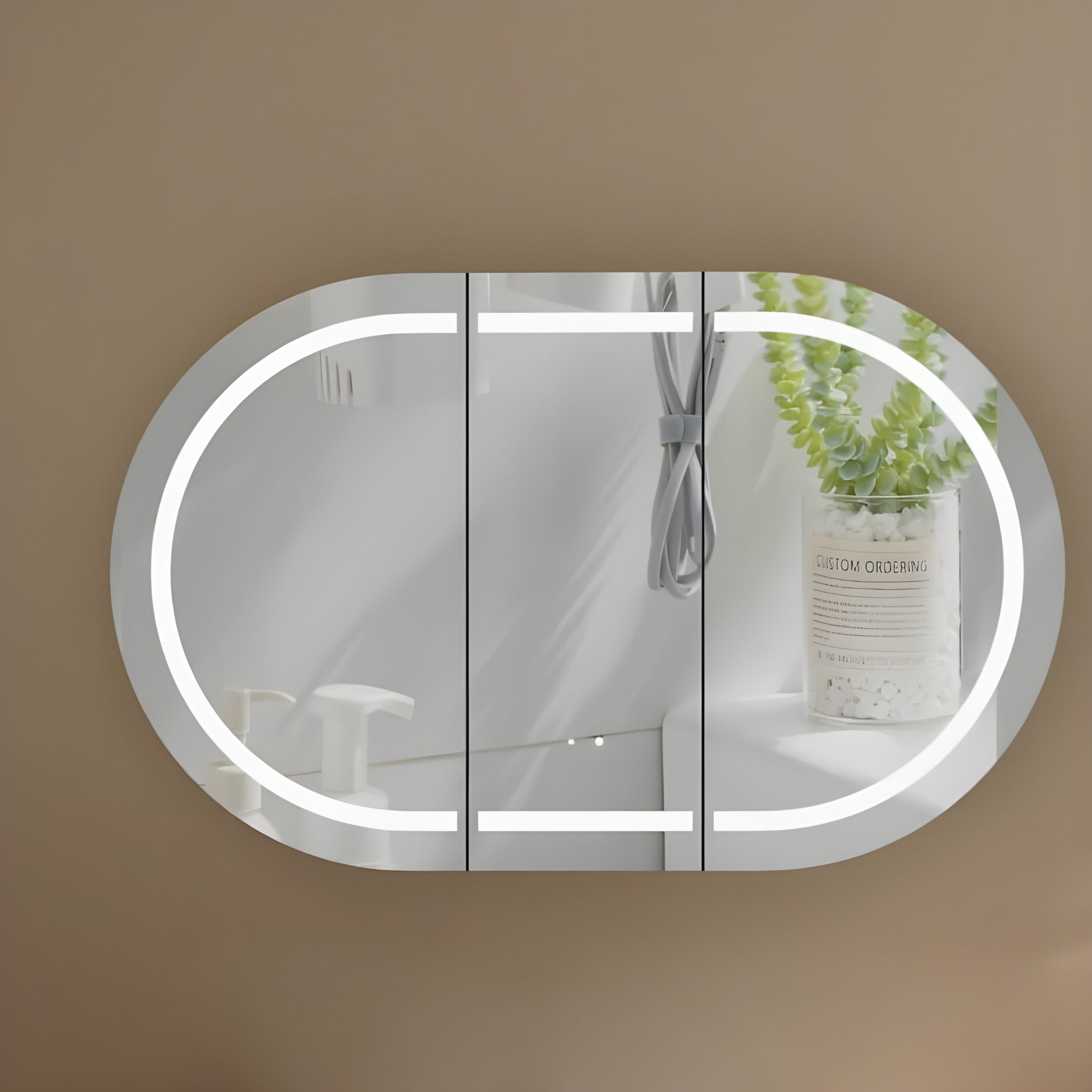 AQUAPERLA CARYSIL MYSTIC WALNUT OVAL LED SHAVING CABINET 1200X750MM