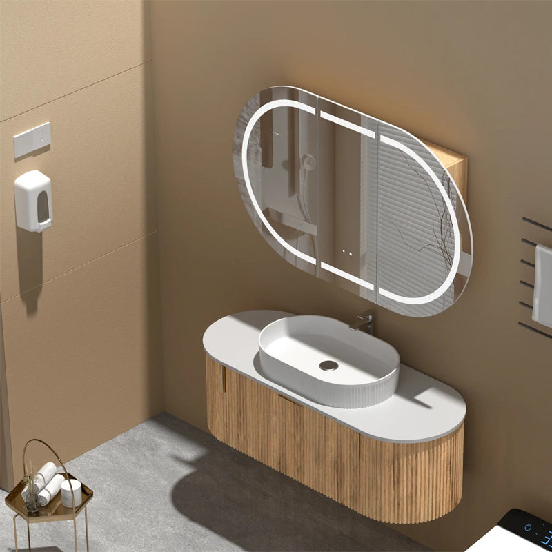 AQUAPERLA CARYSIL MYSTIC WALNUT OVAL LED SHAVING CABINET 1200X750MM