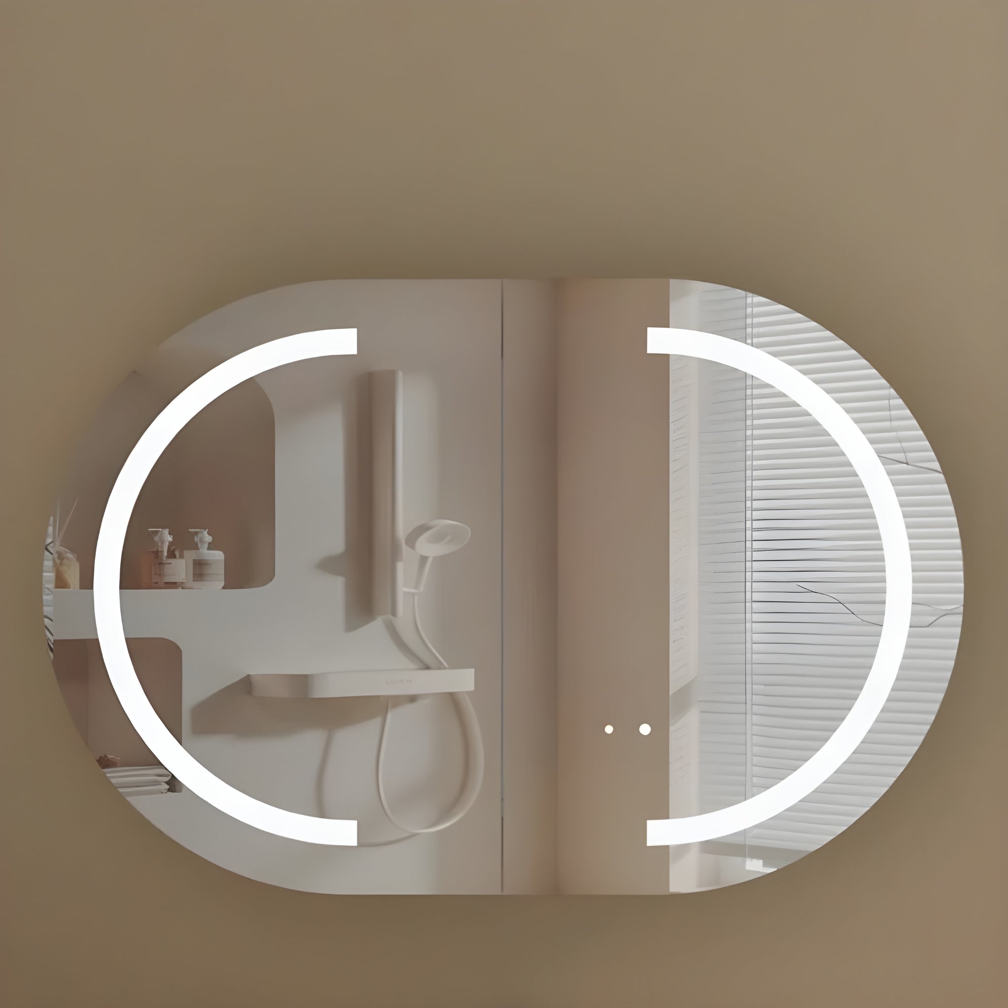 AQUAPERLA CARYSIL MYSTIC  WALNUT OVAL LED SHAVING CABINET 900X600MM