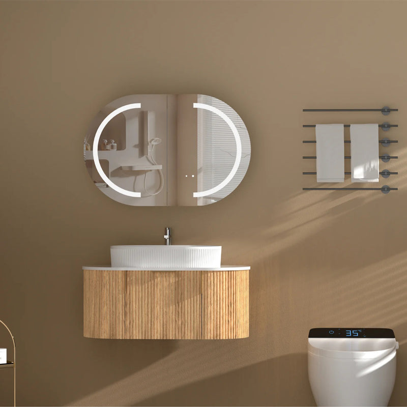 AQUAPERLA CARYSIL MYSTIC  WALNUT OVAL LED SHAVING CABINET 900X600MM