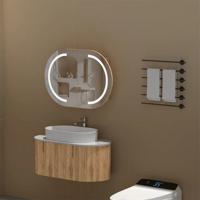 AQUAPERLA CARYSIL MYSTIC  WALNUT OVAL LED SHAVING CABINET 900X600MM