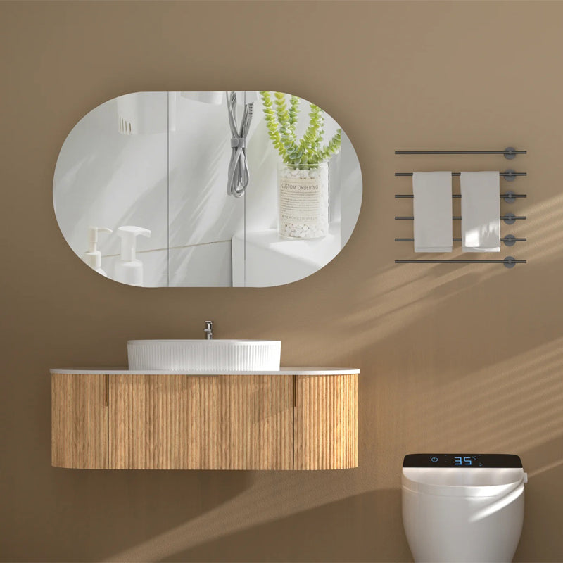 AQUAPERLA CARYSIL MYSTIC WALNUT OVAL SHAVING CABINET 1200X750MM