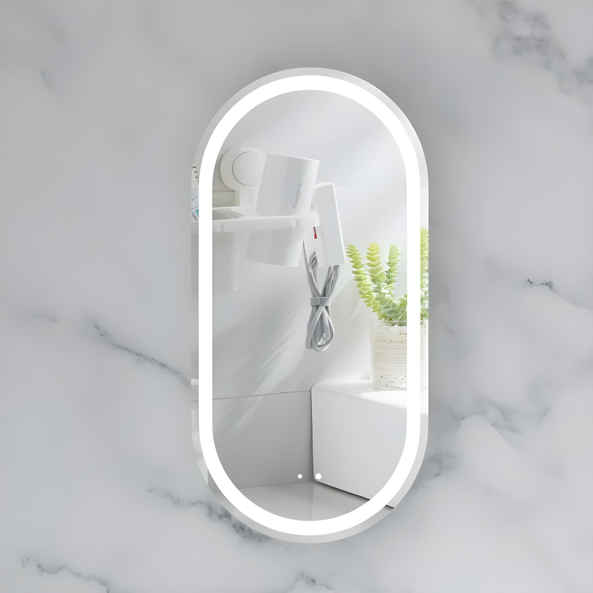 AQUAPERLA CARYSIL NOBLE MATTE WHITE OVAL LED SHAVING CABINET 450X900MM