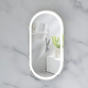 AQUAPERLA CARYSIL NOBLE MATTE WHITE OVAL LED SHAVING CABINET 450X900MM