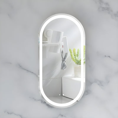 AQUAPERLA CARYSIL NOBLE MATTE WHITE OVAL LED SHAVING CABINET 450X900MM