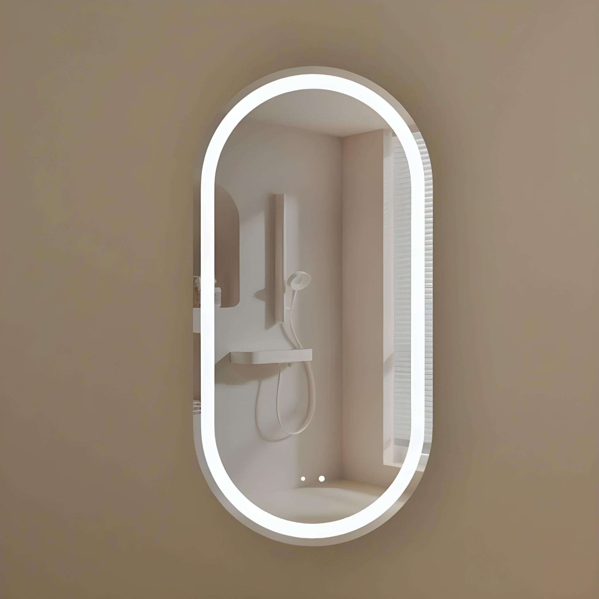 AQUAPERLA CARYSIL NOBLE WALNUT OVAL LED SHAVING CABINET 450X900MM