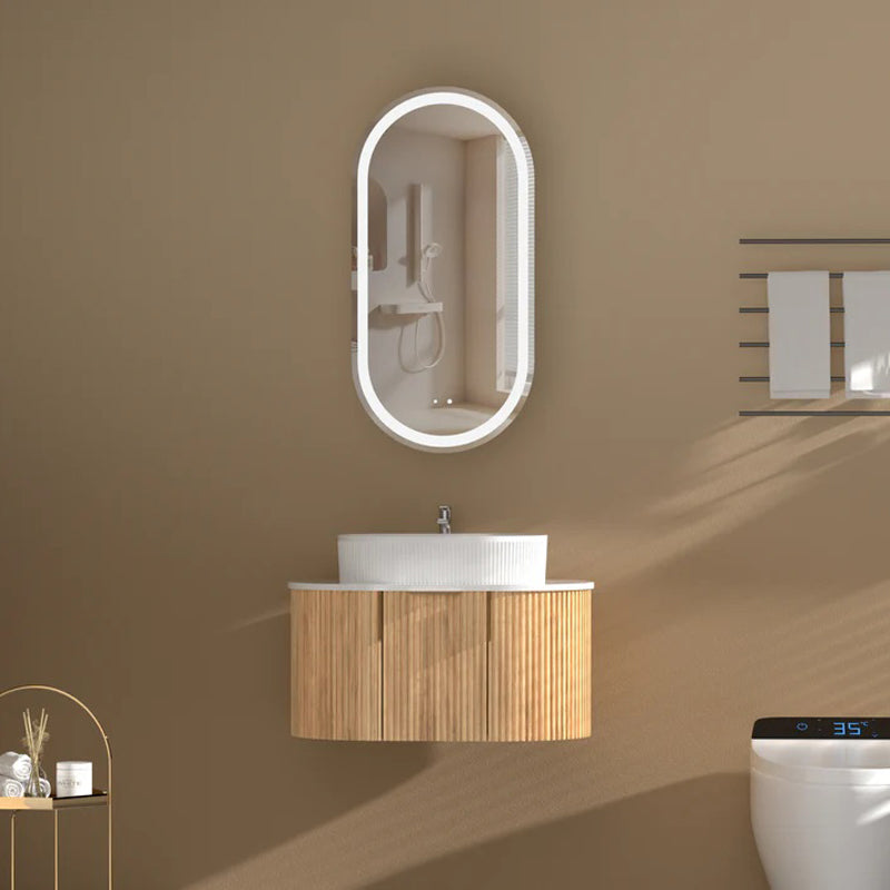 AQUAPERLA CARYSIL NOBLE WALNUT OVAL LED SHAVING CABINET 450X900MM