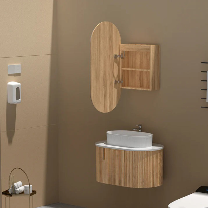 AQUAPERLA CARYSIL NOBLE WALNUT OVAL LED SHAVING CABINET 450X900MM