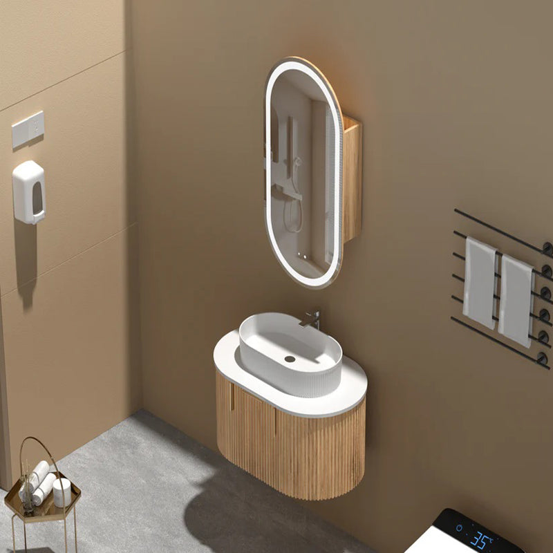 AQUAPERLA CARYSIL NOBLE WALNUT OVAL LED SHAVING CABINET 450X900MM