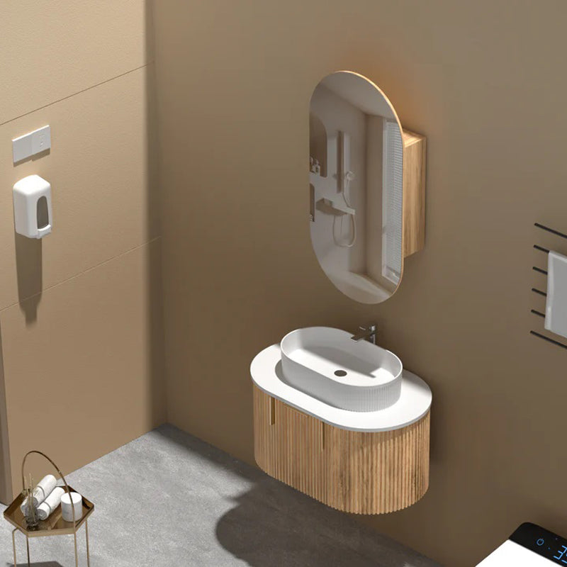 AQUAPERLA CARYSIL NOBLE WALNUT OVAL SHAVING CABINET 450X900MM