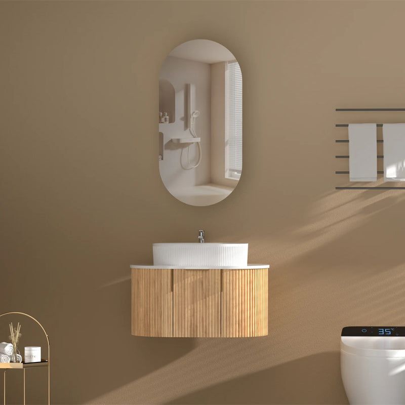 AQUAPERLA CARYSIL NOBLE WALNUT OVAL SHAVING CABINET 450X900MM