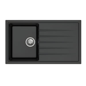 CARYSIL  VIVALDI SINGLE BOWL GRANITE KITCHEN SINK WITH DRAIN BOARD BLACK 780MM