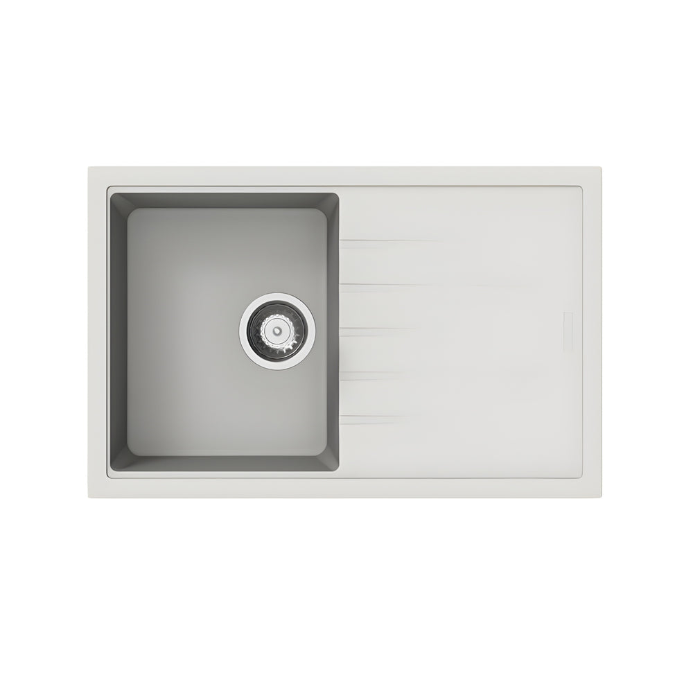 AQUAPERLA  VIVALDI SINGLE BOWL GRANITE KITCHEN SINK WITH DRAIN BOARD WHITE 780MM