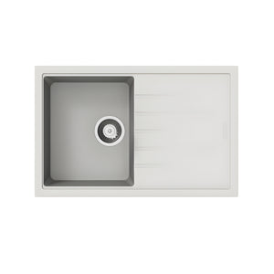 CARYSIL VIVALDI SINGLE BOWL GRANITE KITCHEN SINK WITH DRAIN BOARD WHITE 780MM