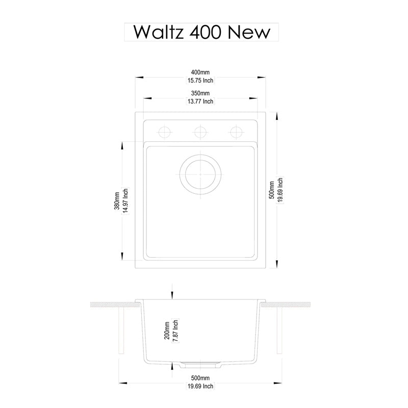 AQUAPERLA CARYSIL WALTZ SINGLE BOWL GRANITE KITCHEN SINK WHITE 400MM