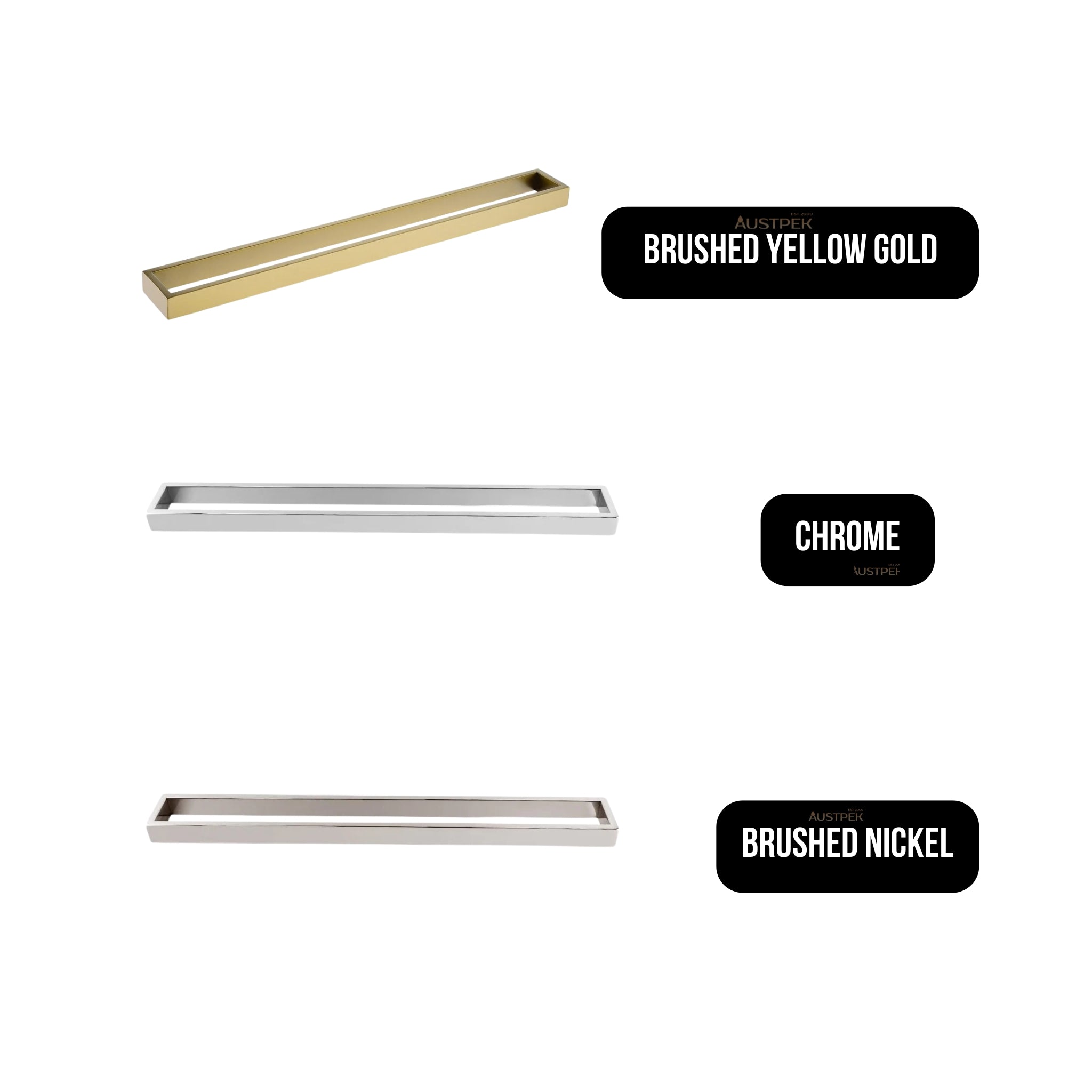 AQUAPERLA CAVALLO SQUARE SINGLE TOWEL RAIL 600MM BRUSHED YELLOW GOLD