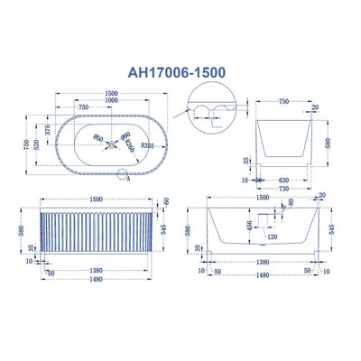 AQUAPERLA FREESTANDING BATHTUB MATTE WHITE 1500MM