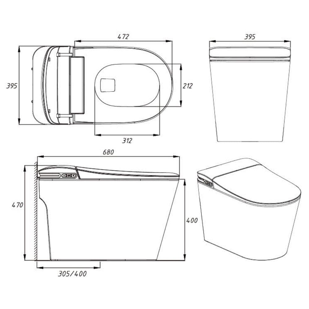 Aquaperla Instant Heating Smart Toilet with Remote Control and Side Control in Matte Grey