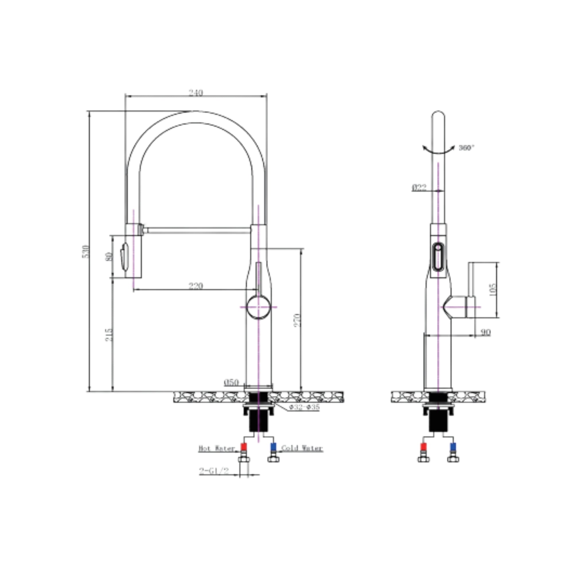 AQUAPERLA KITCHEN MIXER 530MM BRUSHED BRASS